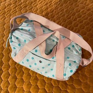 canvas mini duffle bag-mint polka dot